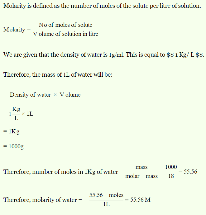 molarity of pure water